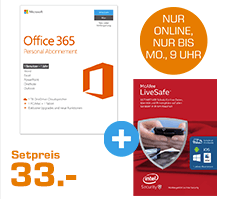 Bild zu Office 365 Personal Abonnement + McAfee Livesafe 2016 für 33€