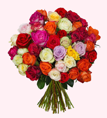 Bild zu Blume Ideal: Blumenstrauß mit 42 bunten Rosen (50cm Stiellänge) für 23,94€