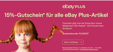 Bild zu [Top] eBay: 15% Rabatt auf alle eBay Plus Artikel (nur für eBay Plus Mitglieder und bei Bezahlung per PayPal)