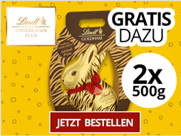 Bild zu Lindt Chocoladen Club: gratis 2 x 500g Goldhase oder 1 x 1kg Goldhase (Vergleich je 39,98€) für Neukunden