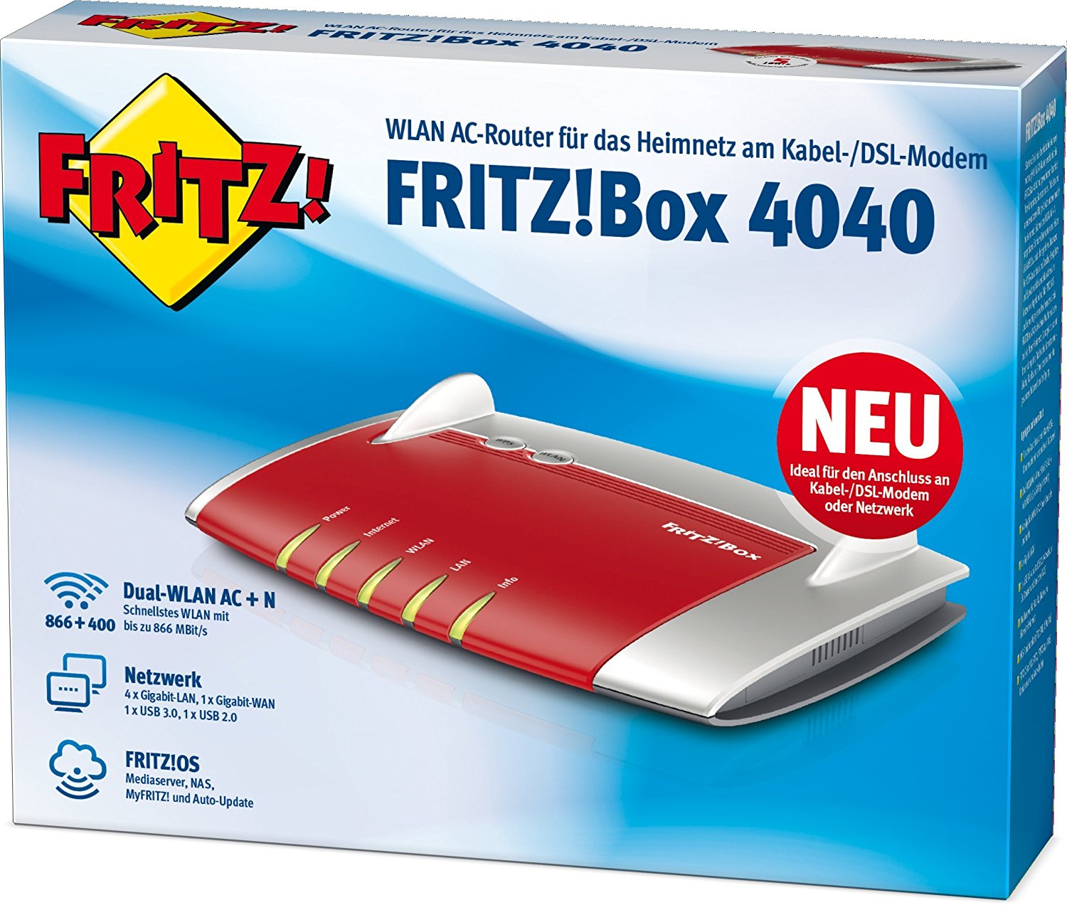 Bild zu AVM Fritz!Box 4040 WLAN AC Router für 64€