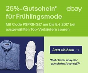 Bild zu [endet heute] eBay: 25% Rabatt auf Mode bei Zahlung per Paypal