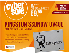 Bild zu Kingston SSDNow UV400 240GB TLC 2.5zoll SATA600–7mm für 69,90€