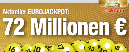 Bild zu 72 Millionen EuroJackpot: 5€ Neukunden-Gutschein bei Lottobay (5€ Mindestbestellwert)