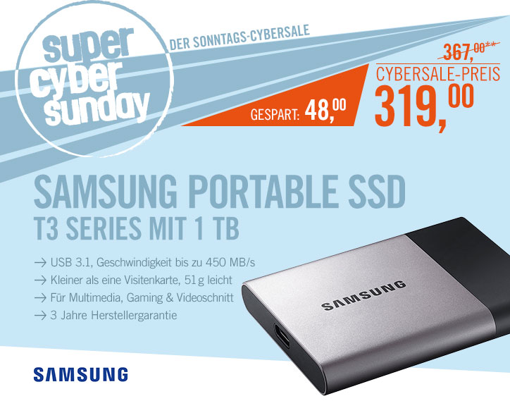 Bild zu Externe SSD Samsung Portable SSD T3 Series (1 TB) für 325,99€