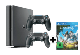 Bild zu SONY PlayStation 4 Slim Konsole 1TB Schwarz + Horizon Zero Dawn + 2 Controller ab 269€