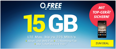 Bild zu o2 Free 15 Tarif (Allnet-Flat, SMS-Flat, 15GB LTE Datenvolumen, EU-Flat) im o2 Netz inkl. Smartphone (einmalig 4,95€) für 34,99€/Monat