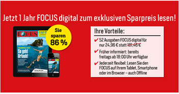Bild zu 52 Ausgaben FOCUS digital für 24,96€ statt 181,48€