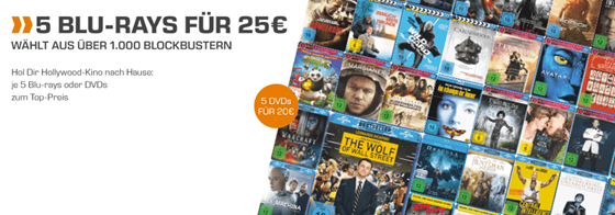 Bild zu Saturn: 5 Blu-rays für 25€ oder 5 DVDs für 20€ inklusive Versand (über 1.000 Filme im Angebot)