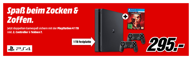 Bild zu Sony Playstation 4 (1 TB) inkl. 2 Contoller & Tekken 7 für 295€