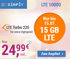 Bild zu Simply: monatlich kündbarer Tarif mit 15GB LTE Daten, Allnet- + SMS-Flat für 24,99€/Monat (Datenautomatik deaktivierbar) im o2-Netz