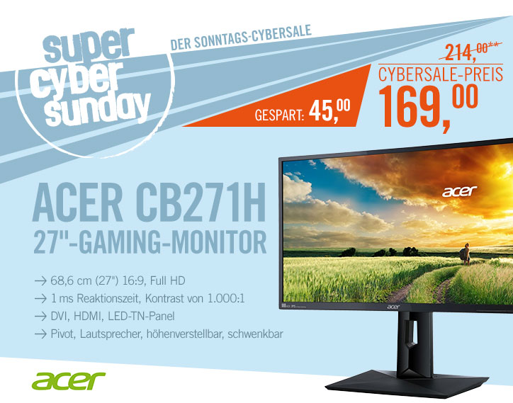 Bild zu 27 Zoll Full-HD Gaming-Monitor Acer CB271H für 169€