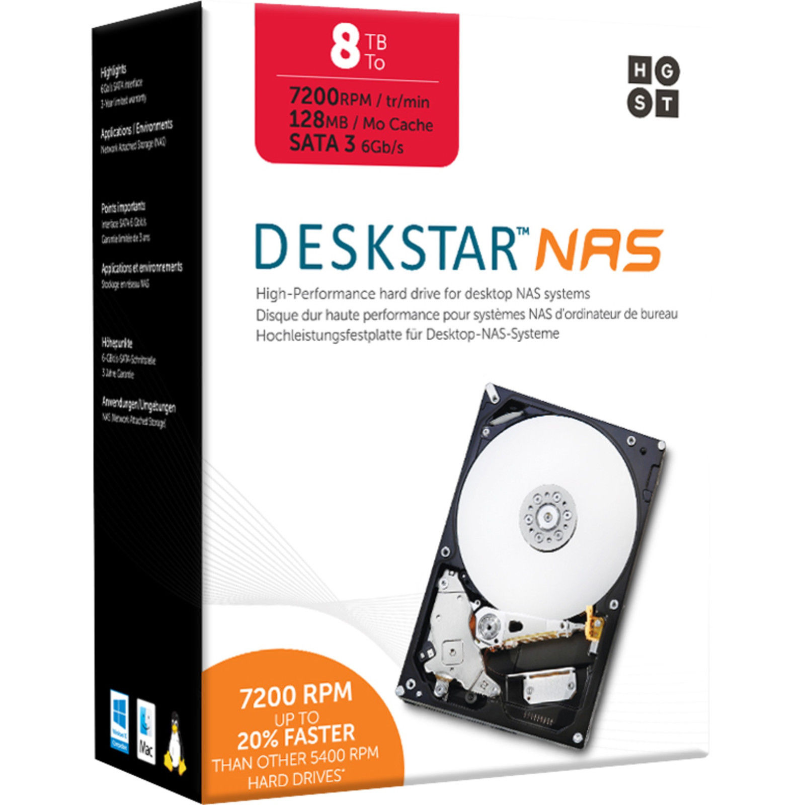 Bild zu Interne 3,5 Zoll Festplatte HGST Deskstar NAS (8 TB) für 229,90€