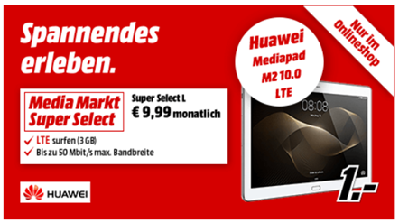 Bild zu Huawei MediaPad M2 10.0 mit 3GB LTE Telefonica (o2) Datenflat für 9,99€ im Monat