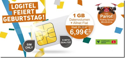 Bild zu Allnet-Flat im Vodafone Netz + 1GB Datenflat für 6,99€/Monat plus gratis Parrot Minidrohne