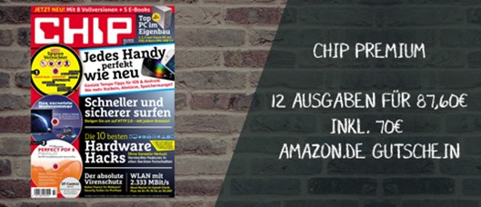 Bild zu Jahresabo der Zeitschrift “Chip Premium” (12 Ausgaben) für 87,60€ + 70€ Amazon.de Gutschein