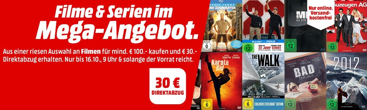 Bild zu MediaMarkt: Filme & Serien für 100€ kaufen und 30€ Rabatt erhalten
