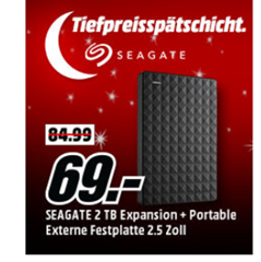 Bild zu Seagate Expansion Portable 2TB (STEA2000400) externe USB 3.0 Festplatte für 69€