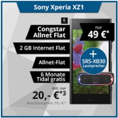Bild zu [Super] Congstar (Telekom Netz) inkl. 2GB Datenflat + Sprachflat inkl. Sony Xperia XZ1 + SRS-XB30 Lautsprecher (einmalig 49€) für 20€/Monat