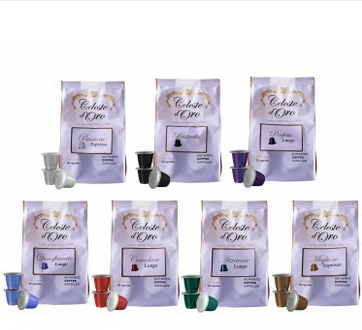 Bild zu Celeste d´Oro Probierpaket mit 140 gemischten Kaffeekapseln + gratis Kapselhalter für 29,99€