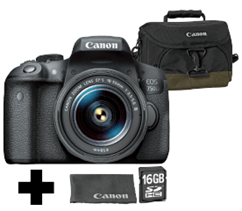 Bild zu CANON EOS 750D VUK DFIN III Spiegelreflexkamera inkl. Tasche, 16 GB Speicherkarte, Reinigungstuch + 18-55 mm Objektiv (EF-S) für 499€