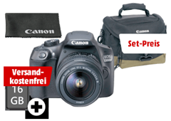 Bild zu CANON EOS 1300D Kit Spiegelreflexkamera 18 Megapixel mit Objektiv 18-55 mm + Kameratasche 100EG + 16 GB Speicherkarte für 277€