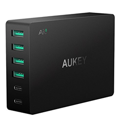 Bild zu AUKEY USB C Ladegerät mit 6 USB Ports (2 x USB C, 4 x USB 3.0) 60W für 12,99€ dank 16€ Gutschein