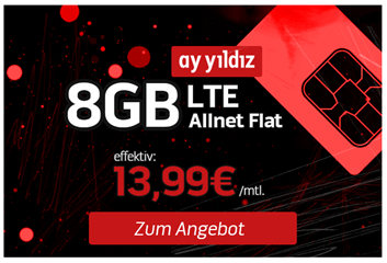 Bild zu [Top] Ay Yildiz 8GB LTE Datenflat sowie Sprachflat + Festnetz Flat in die Türkei im o2 Netz für 13,99€/Monat