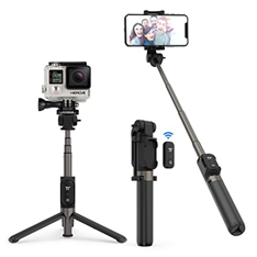 Bild zu Selfie Stick mit Stativ Funktion und Bluetooth 3.0 Fernsteuerung, ausziehbares Aluminiumstativ mit Akku für 14,99€