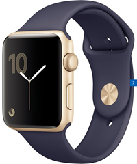 Bild zu Apple Watch Series 2 (42mm) mit Sportarmband gold/mitternachtsblau für 269€ inkl. Versand (Vergleich: 307€)