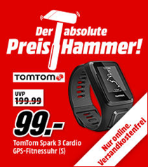 Bild zu MediaMarkt “Preishammer”: TOMTOM Spark 3 Cardio GPS-Fitnessuhr, S (121-175 mm) für 99€ inkl. Versand (Vergleich: 129€)