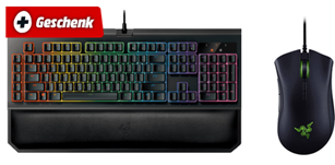 Bild zu RAZER BlackWidow Chroma V2 Razer Green Tastatur + RAZER Deathadder Elite Gaming-Maus für 149€ (Vergleich: 206,91€)