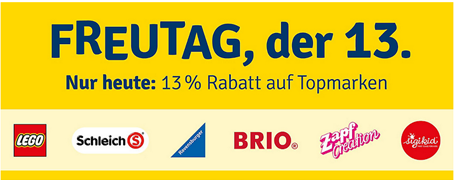 Bild zu MyToys: nur heute 13% Rabatt auf Topmarken (ab 29€ Bestellwert)