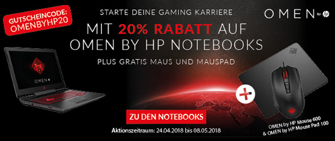 Bild zu Alternate: 20% Rabatt auf Omen by HP Notebooks + gratis Maus & Mousepad