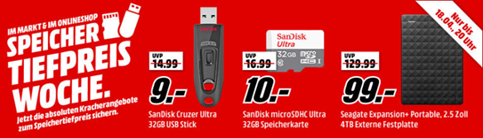 Bild zu Media Markt Speicher Tiefpreiswoche mit Festplatten, USB-Sticks und Speicherkarten