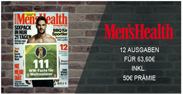 Bild zu 12 Ausgaben der Zeitschrift “Men`s Health” für 63,60€ + 50€ Verrechnungsscheck