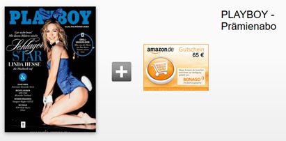 Bild zu 12 Ausgaben der Zeitschrift “Playboy” für 78€ + 65€ Amazon.de Gutschein als Prämie