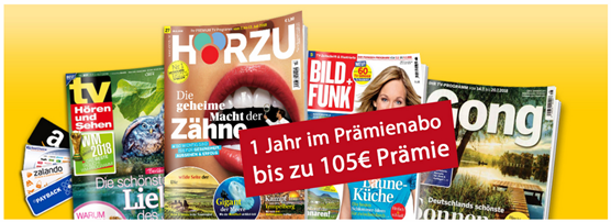 Bild zu [nur noch heute ] Deutsche Post Leserservice: TV Zeitschriften mit bis zu 105€ Prämie, so z.B. Hörzu für 109,40€ inkl. 105€ Prämie