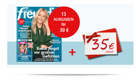Bild zu 13 Ausgaben der Zeitschrift “Freundin” für 39€ + einen 35€ Verrechnungscheck als Prämie