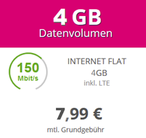 mobilcom-debitel Telekom Internet Flat 4 000 LTE für 7,99€