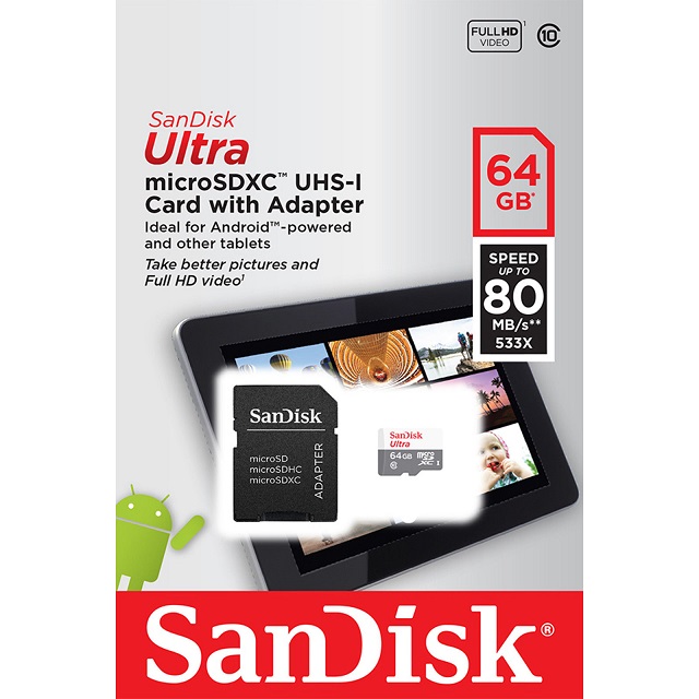 Bild zu 64 GB microSDXC Speicherkarte SanDisk Ultra für 10€ (Vergleich: 12,99€)