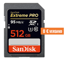 Bild zu SANDISK Extreme PRO SDXC Speicherkarte 512 GB (95 MB/s, UHS Class 3) + Füllartikel für 258,99€ (Vergleich: 292,59€)