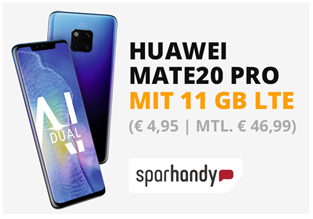 Bild zu HUAWEI Mate 20 Pro für € 4,95 einmalige Zuzahlung mit dem Tarif Vodafone Smart XL für € 46,99/Monat (11GB Datenflat, SMS und Sprachflat)