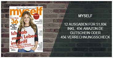 Bild zu 12 Ausgaben der Zeitschrift “myself” für 51,60€ + 45€ Verrechnungsscheck für den Werber
