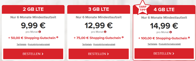 Bild zu [Knaller] 4GB LTE Datenflat, SMS Flat und Sprachflat im o2 Netz für 14,99€/Monat (6 Monate Mindestlaufzeit) inkl. 100€ Shopping Gutschein