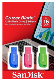 Bild zu SANDISK Cruzer Blade 3er Pack USB-Sticks (Blau/Pink/Grün, 16 GB) für 10€ (Vergleich: 16,98€)