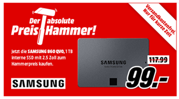 Bild zu SAMSUNG 860 QVO, 1 TB SSD, 2.5 Zoll, intern für 99€