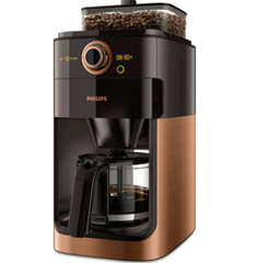 Bild zu PHILIPS Grind & Brew HD7768/70 Kaffeemaschine mit Glaskanne (Kupfer-Metall) für 89,99€ (VG: 138,66€)
