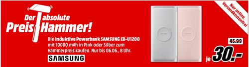 Bild zu SAMSUNG EB-U1200 Induktive Powerbank 10000 mAh für je 30€ (Vergleich: 39,98€)