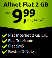 Bild zu [Super] Allnet-/SMS Flat mit 2GB LTE Datenvolumen im Telekom-Netz für 9,99€/Monat